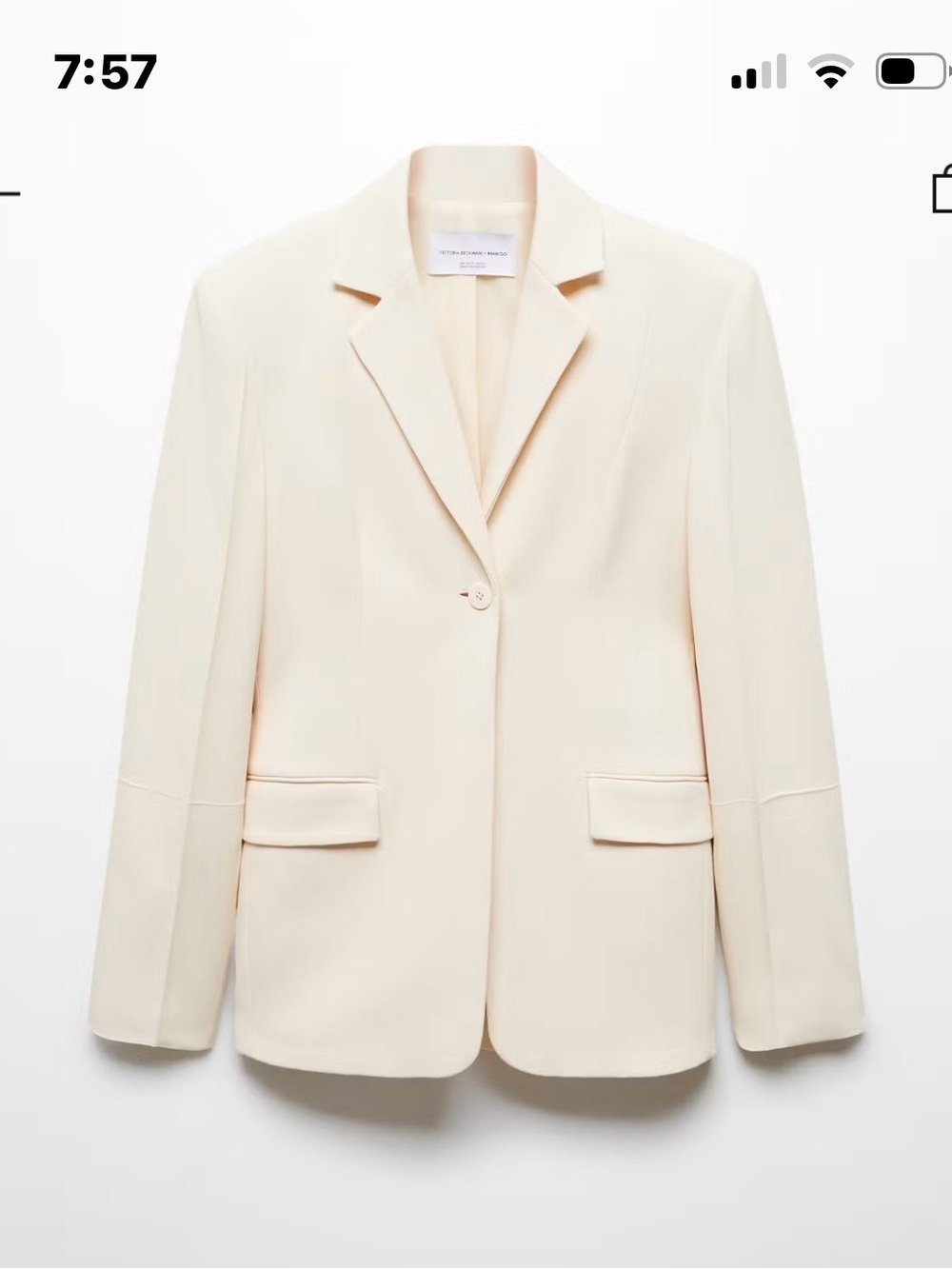 Cream Single-Button Women's Blazer Jacket MANGO and Victoria Beckham collab